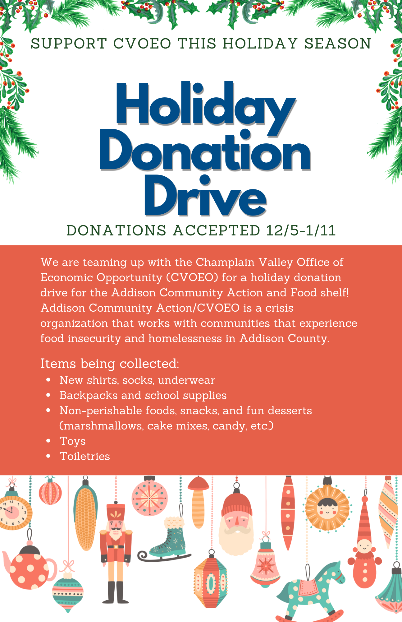 Support CVOEO Through A Holiday Donation Drive